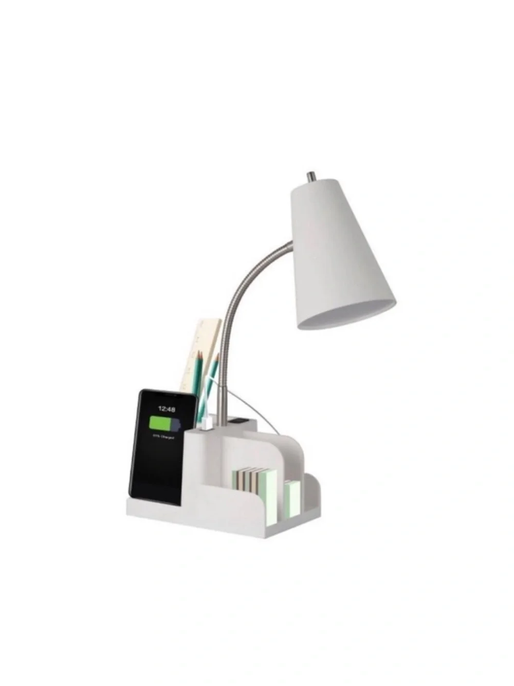 White Multi-Function Desk Lamp with Organizer and Phone Holder